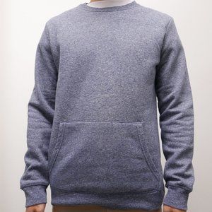 Basic Heather Blue Grey French Terry Fleece Crewneck Sweatshirt - Size S